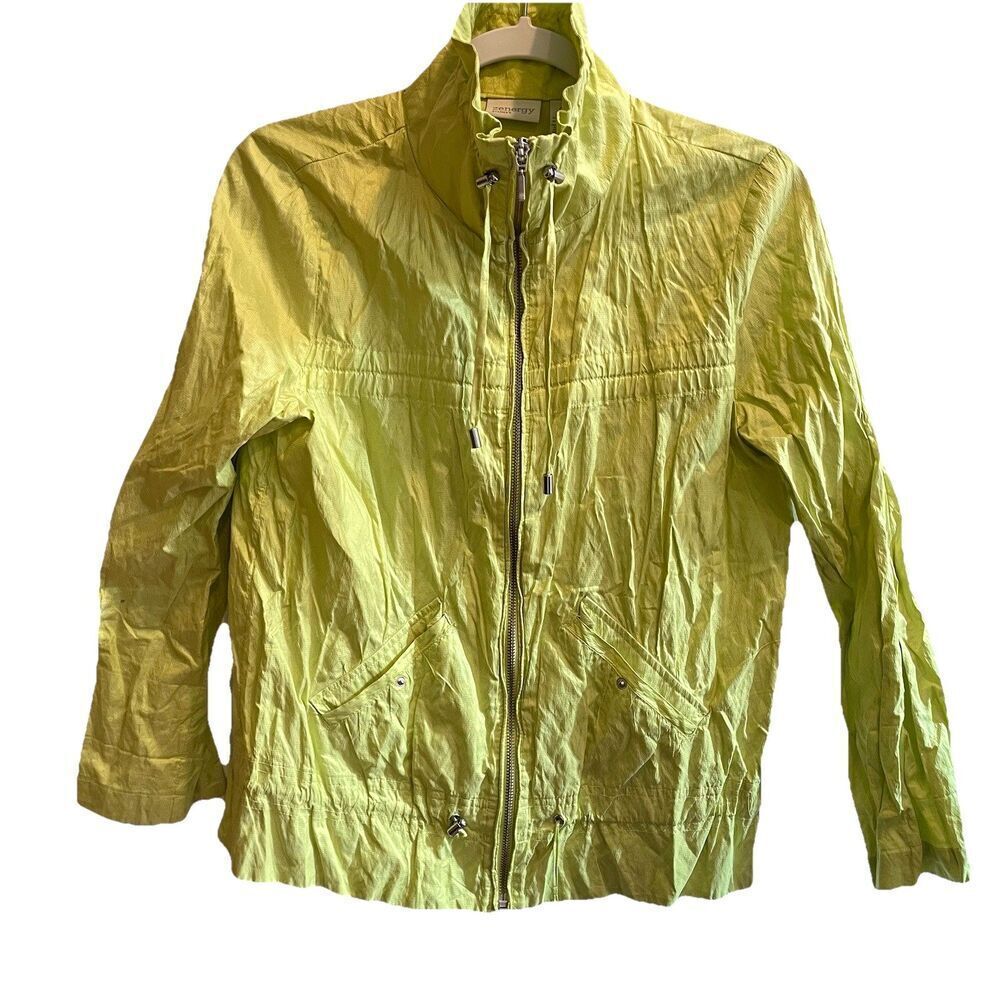 Zenergy By Chico's Neon Yellow Green Full Zip Windbreaker 0 / XS Womens Colorful